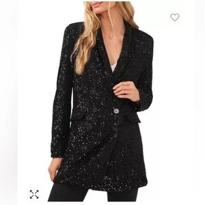 NWT CeCe Women's Sequined Double Breasted Flap Pockets Long Blazer